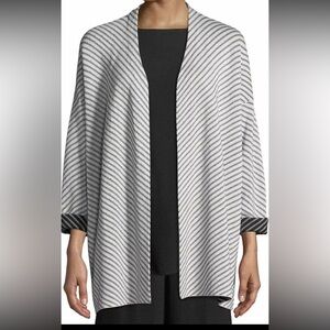 Eileen Fisher Bone Black Silk Organic Cotton Knit Optic Striped Cardigan XS NWT